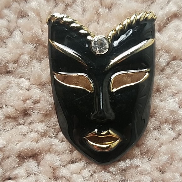 Masquerade mask black and gold pin - Picture 4 of 4